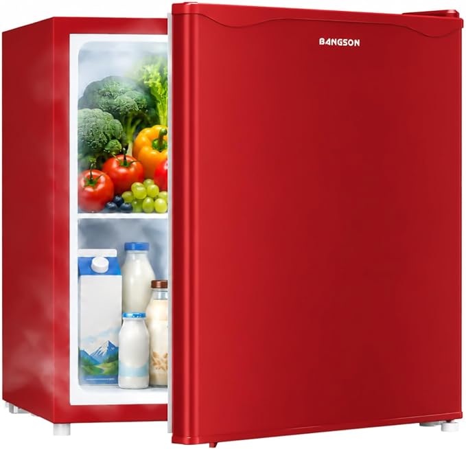 1.7 Cu.Ft Mini Fridge with Freezer for Dorm Office, Red | Compact Refrigerator Office, Energy Saving Small Fridge Reversible Single Door, Low Noise for Bedroom Small Apartment by LiveFreshLiveUnrushed