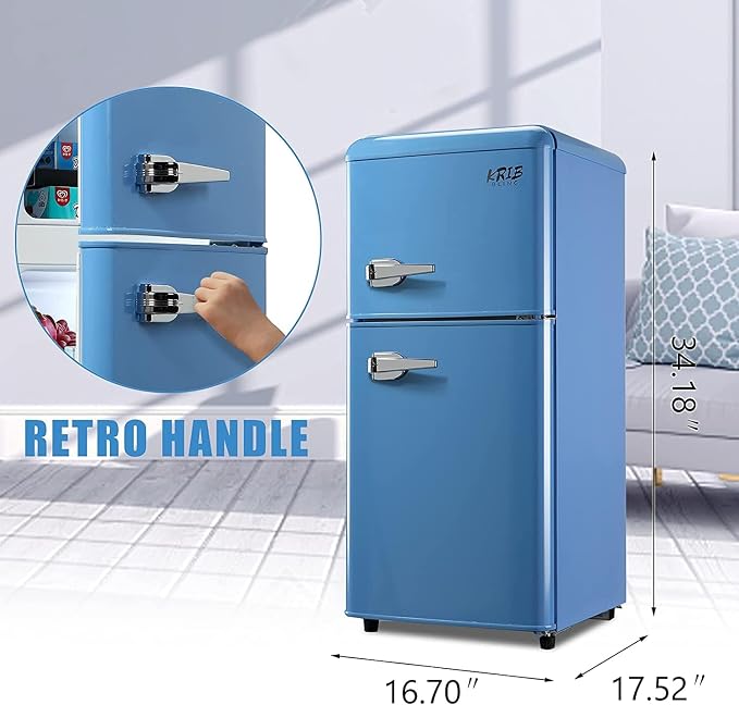 Refrigerator with Freezer 3.5 Cu.Ft Top-Freezer Compact Refrigerator Blue | 7 Level Adjustable Thermostat Control , 2 Door , Low noise,Low Power Consumption - Image 3