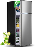 DEMULELR Small Refrigerator with Freezer 2.6 Cu.ft Dual Door Mini Fridge with 3 Removable shelves & Extra Drink Space Fridge for Office 14.77" W x 15" D x 35" H, Mini Refrigerator for Dorm, Silver by DEMULLER