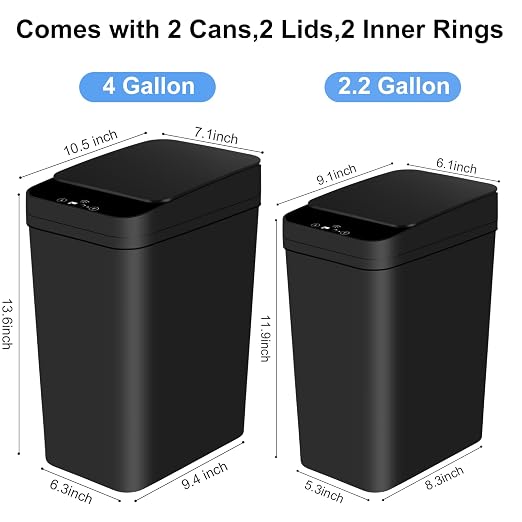 Anborry Bathroom Automatic Trash Can 2 Pack 2.2 Gal & 4 Gal Touchless Motion - Image 5