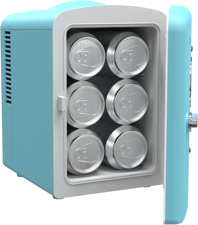 Frigidaire EFMIS171 Retro Mini Portable Personal Fridge - Ideal for Home, Office or Dorm - Includes Carrying Handle, AC/DC Wall/Car Charger (SkyBlu) - Image 3