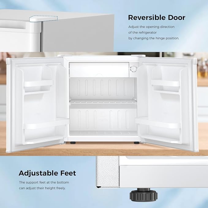 Antarctic Star 1.6 Cu. Ft Mini Fridge with Freezer,Small Compact Refrigerator with Single Reversible Door, Removable Shelves, 7 Adjustable Thermostat, for Dorm/Bedroom/Office,White - Image 4