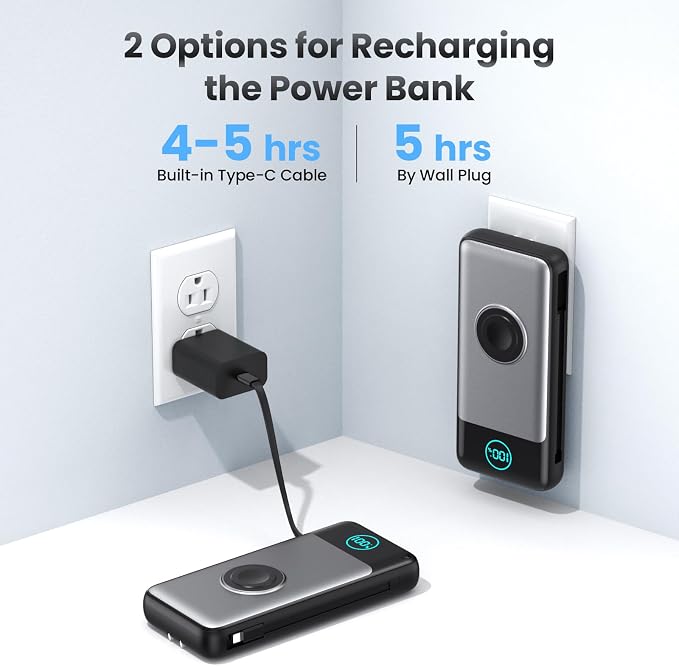 FOCHEW Portable Charger for iPhone with Built-in Cables and AC Wall Plug,26800mah Fast Charging USB C Power Bank,25W PD Travel Essential Battery Pack for iPhone 17/16/15/14/13/12,Galaxy,Apple Watch - Image 4