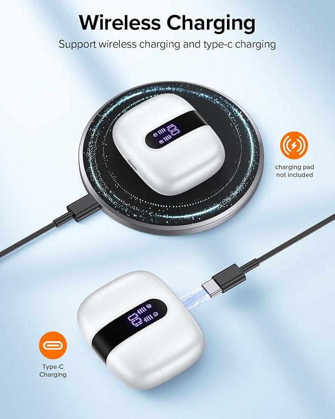 TAGRY Bluetooth Headphones True Wireless Earbuds 60H Playback LED Power Display Earphones with Wireless Charging Case IPX5 Waterproof in-Ear Ear buds with Mic for TV Smart Phone Laptop Computer Sports - Image 5