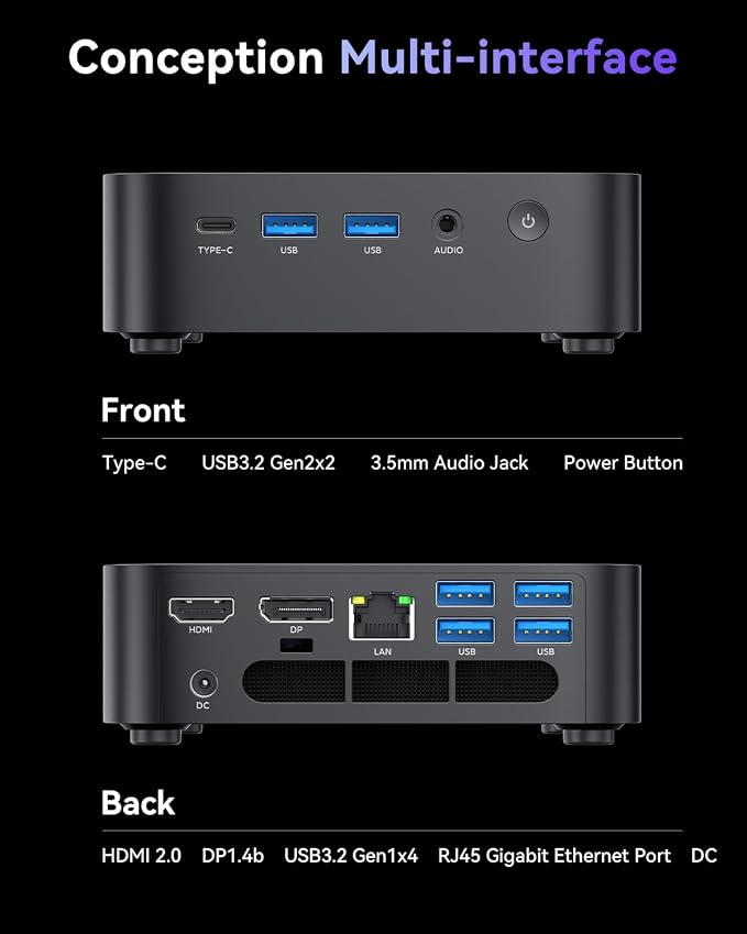 ACEMAGIC Mini PC Ryzen R2544 16GB DDR4 RAM 512GB SSD, Triple-Screen 4K Display WiFi 5 BT4.2 RJ45 for Home/Office/Business Mini Desktop Computers Black - Image 7