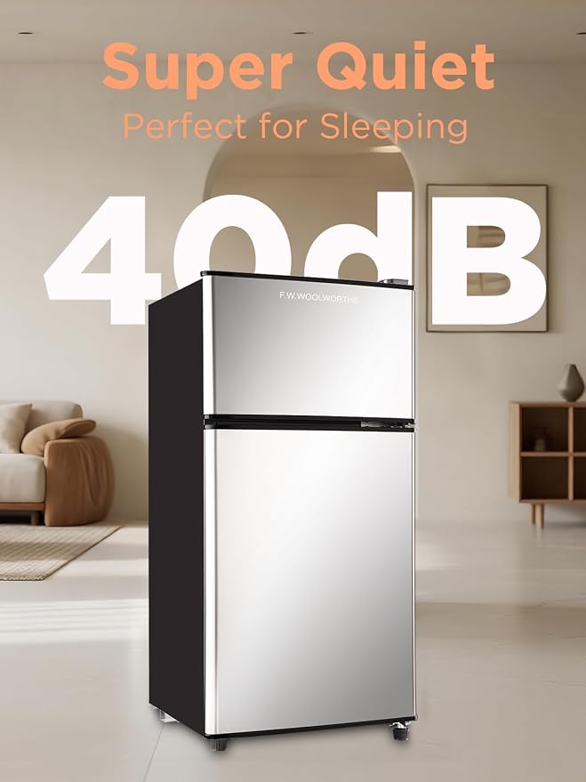 F.W.WOOLWORTHS 3.5 Cu.Ft Refrigerator with Freezer | Compact Fridge with 2 Doors for Office, Kitchen, Dorm and Bedroom, 7 Level Temp Adjustable Thermostat, Silver - Image 4