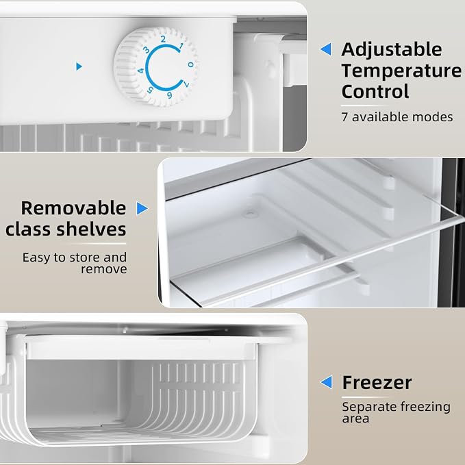 Antarctic Star 2.6 Cu.Ft.Compact Refrigerator with Freezer, Mini Fridge Single Door with Adjustable Thermostat,Removable Glass Shelves for Apartment,Dorm,Office,Kitchen，BLACK - Image 3