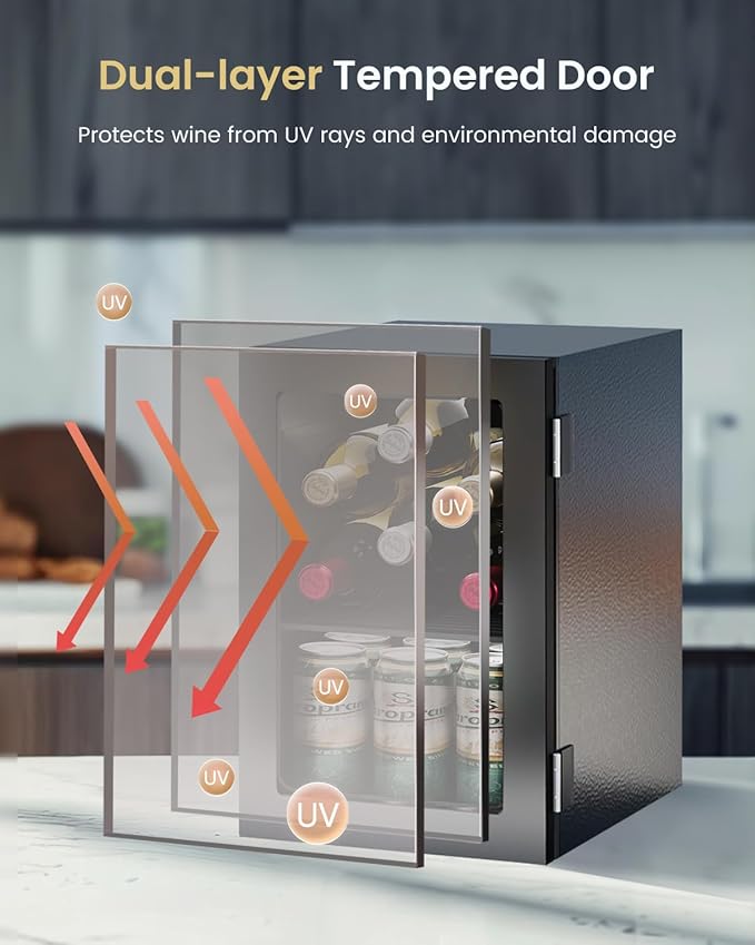 Feelfunn 24 Can Beverage Refrigerator, Mini Fridge, Black | 40-61°F temp control, whisper-quiet ≤38dB, holds 24 cans, removable shelf. Ideal for office, dorm, bedroom, home bar - Image 4