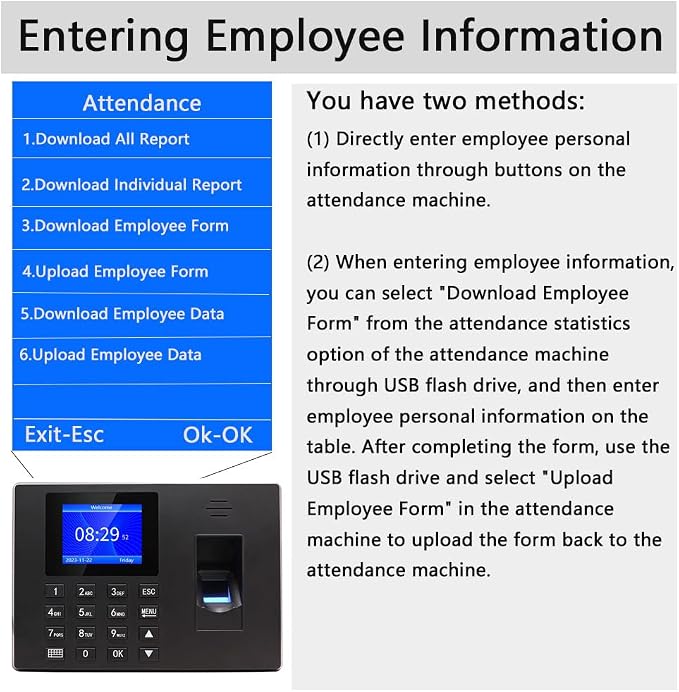 MIKONIYA Time Clock, Attendance Machine ​with Fingerprint, Time Clocks - Image 6