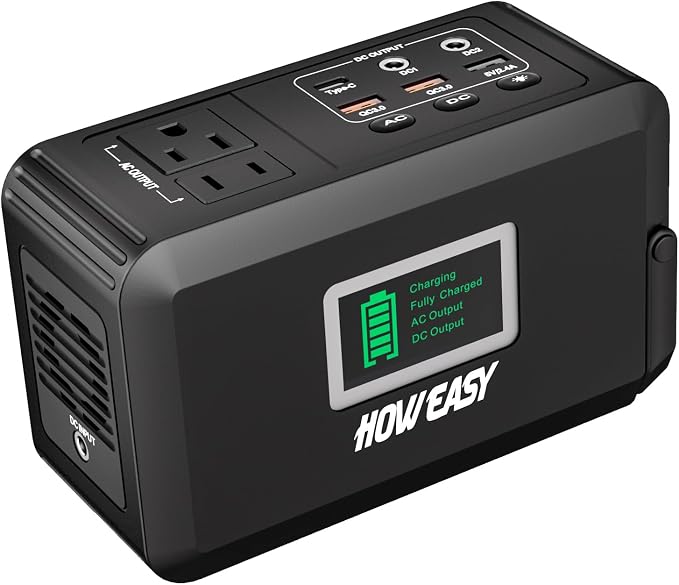 HOWEASY Portable Power Station120W(240W Peak), 24000mAh Camping Solar Generator, Portable Power Bank with 2 110V AC Outlet / 2 DC /3 USB QC3.0/LED Flashlight for Home Camping Emergency Backup by HOWEASY