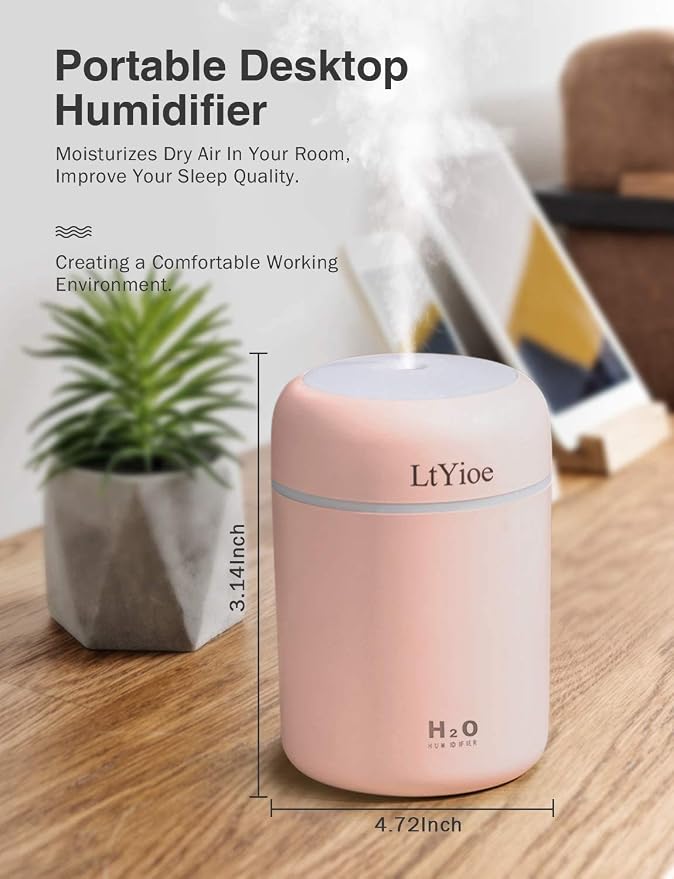 Colorful Cool Mini Humidifier, USB Personal Desktop Humidifier for Car, Office Room, Bedroom,etc. Auto Shut-Off, 2 Mist Modes, Super Quiet. (Pink) - Image 2