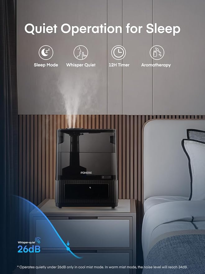 FOHERE Smart Humidifiers for Bedroom, 6L Warm and Cool Mist Quiet Humidifier with 60H Runtime, Humidity Control, Oil Diffuser, Sleep Mode, 12H Timer, Light, Top Fill Ultrasonic for Home Baby Plant - Image 5