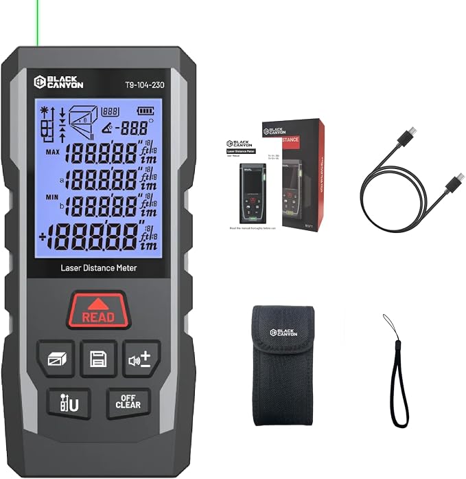 BLACK CANYON Laser Distance Meter, 165/230/330 ft Range by BlackCanyon