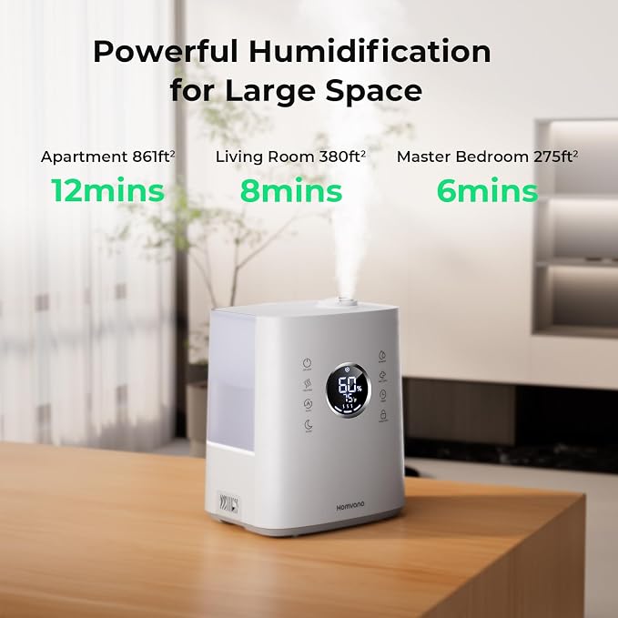 Homvana Humidifiers for Bedroom Large Room, 6.5L Top-Fill Warm & Cool 360° Rotatable Mist Ultrasonic Humidifier for Plants Baby Kids, Vaporizer (Distilled Sterilization) Essential Oil, Auto Sleep Mode - Image 2