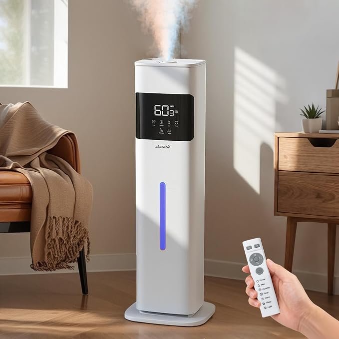 Warm & Cool Mist Humidifiers for Bedroom 500 sq ft, 2.1Gal/8L Top-Fill Humidifier Large Room with Essential Oil Diffuser, Large Room Humidifiers for Home Baby Nursery Office Plants, White by akacozie