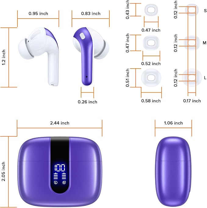 TAGRY Bluetooth Headphones True Wireless Earbuds 60H Playback LED Power Display Earphones with Wireless Charging Case IPX5 Waterproof in-Ear Ear buds with Mic for TV Smart Phone Laptop Computer Sports - Image 8