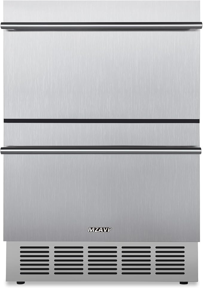 24 Inch Double Drawer Fridge, Stainless Steel Outdoor Beverage Refrigerator for Patio and Kitchen, Freestanding or Built-In, Mobile Grid Organizer, Home and Commercial Use by MZAVP