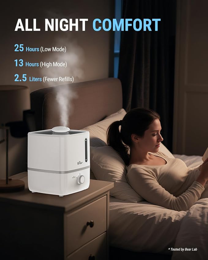 Bear Humidifiers for Bedroom, 2.5L Cool Mist Humidifiers and Oil Diffuser, Quiet Rapid humidifiers for Home Whole House, with Adjustable Mist Output and Auto Shut-off, White - Image 2