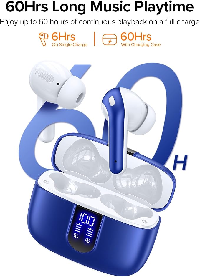 TAGRY Bluetooth Headphones True Wireless Earbuds 60H Playback LED Power Display Earphones with Wireless Charging Case IPX5 Waterproof in-Ear Ear buds with Mic for TV Smart Phone Laptop Computer Sports - Image 2