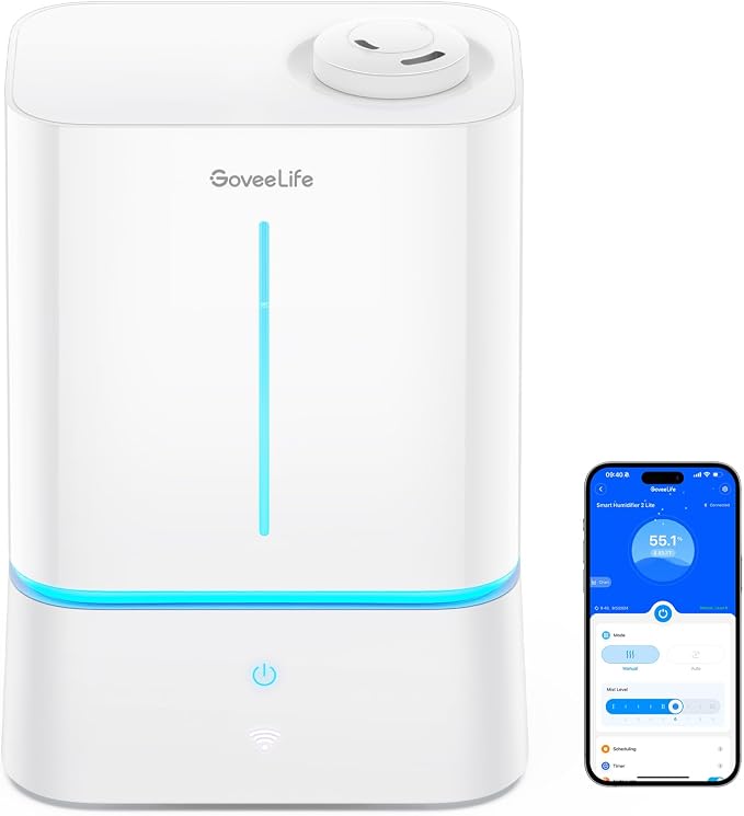 GoveeLife Smart Humidifiers for Bedroom, 4.5L Cool Mist Air Humidifiers with Scent Diffuser & Nightlight, 40H Runtime, Easy to Clean, Quiet Top Fill Ultrasonic Humidifier for Plant, Large Room, Baby by GoveeLife
