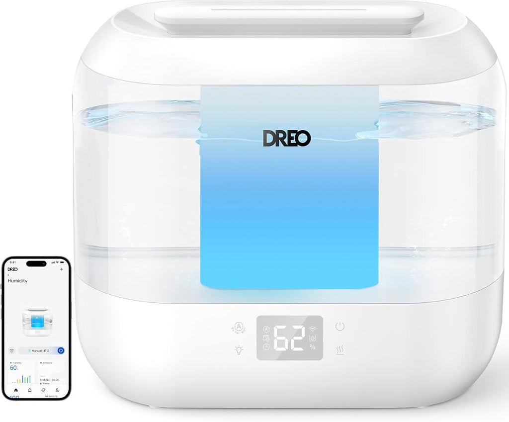 Dreo Smart Humidifiers for Bedroom, Top Fill 4L Supersized Humidifier Large Room with 28 dB, 36H Runtime, Touch/APP/Voice Control, Nightlight, Cool Mist Humidifiers for Baby, Plants, Indoor, White by DREO
