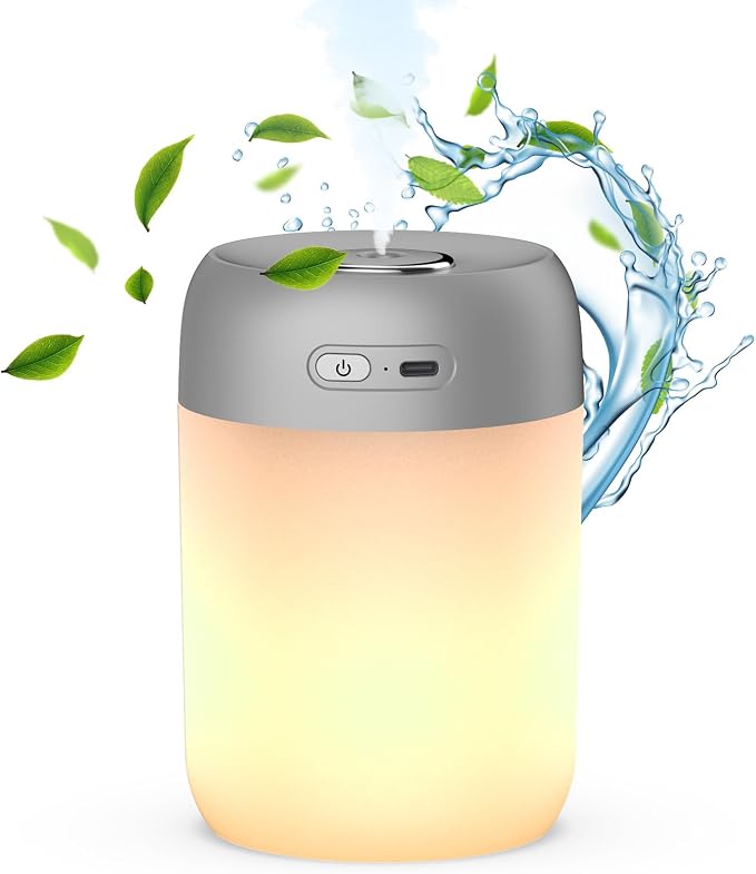 Night Lights Humidifiers For Bedroom, USB Rechargeable, LED Lights For Bedroom,4 Mode Portable Humidifier Fit For Various Scenarios,<28dB, Auto Shut-off, Ideal For Home Travel Plants(Gray） by SZOLLC