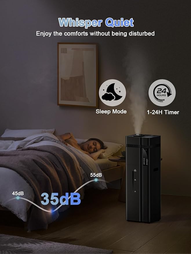 13L/3.4Gal Humidifiers for Bedroom, Ultrasonic Warm & Cool Mist Humidifier Large Room, Covers 800ft², 72H Runtime, 24H Timer, 3 Mist Modes Top Fill Quiet Humidifiers for Home, Office, Black - Image 6