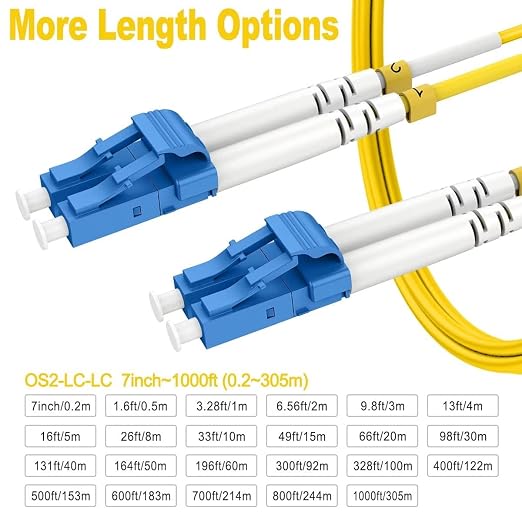400ft OS2 LC to LC Single Mode Fiber Patch Cables, Options 7inch~1000ft - Image 3