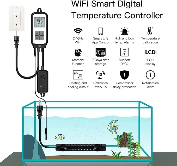 MOES Smart WiFi Cooling Heating Thermostat Outlet, Tuya Digital Temperature - Image 2