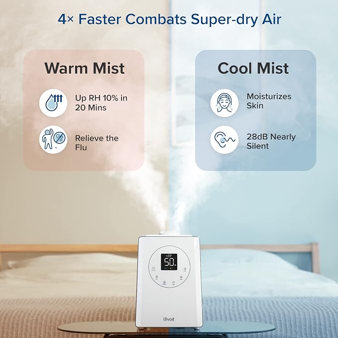 LEVOIT LV600S Smart Warm and Cool Mist Humidifiers for Home Bedroom Large Room, (6L) 753ft² Coverage, Quickly & Evenly Humidify Whole House, Easy Top Fill, App & Voice Control - Quiet Sleep Mode - Image 2