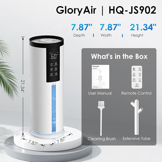 Humidifiers for Bedroom - GloryAir 2.11Gal (8L) Quiet Top Fill Cool & Warm Mist Humidifier Large Room 650 ft² with Humidistat, diffuser, Auto Mode, 7-Color Light for Plants, Baby,Adults, Office & Home - Image 9