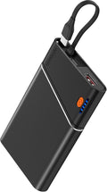 Aaoyun Portable Charger Power Bank, 10000mAh 22.5W PD Fast Charging Powerbank with Built-in USB C Cable, Slim External Phone Battery Pack for iPhone 17/16/15 Samsung S24 Android etc (Black) by Aaoyun