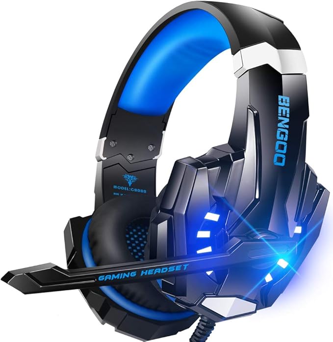 BENGOO G9000 Stereo Gaming Headset for PS4 PC Xbox One PS5 Controller, Noise Cancelling Over Ear Headphones with Mic, LED Light, 7.1 Surround Sound, Soft Memory Earmuffs for Nintendo Xbox Series X|S by BENGOO