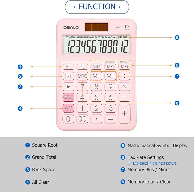 Pocket Small Size Desk Calculator, 12 Digit Large LCD Display, Basic Tax - Image 6