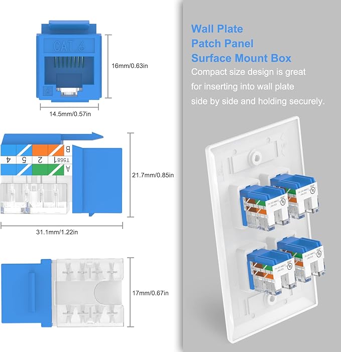 VCE UL Listed 10Gbps Cat6 Keystone Jack Insert 25-Pack, 90 Degree Punch Down - Image 7