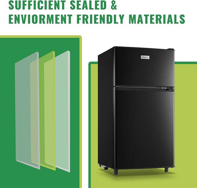 Mini Fridge with Freezer Two Doors Small Refrigerator with 7 Setting Adjustable Thermostat Crisper Drawer & Removable Shelves Extra Drink Space Low Noise Freezer-on-Top Refrigerator, Black - Image 3