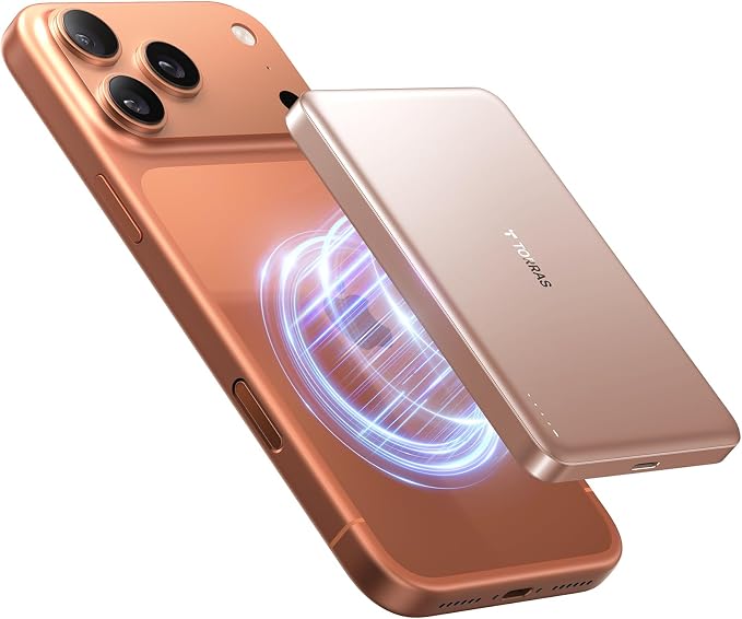 TORRAS MiniMag Power Bank,Ultra-Slim 10,000mAh Magnetic Wireless Portable Charger, 22.5W Fast Charging iPhone Air Magnetic Battery Pack Designed for iPhone 17 Pro Max/17 Pro/Air/16/15/14/13/12, Gold by TORRAS