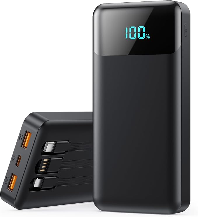 Portable Charger Power Bank 40800mAh with 3 Built-in Cables,25W Fast Phone Charging Portable Battery Pack,5 Outputs Travel Essentials Outdoor External Battery for iPhone 17/16,Galaxy Android etc-Black by LanLuk