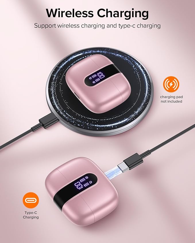 TAGRY Bluetooth Headphones True Wireless Earbuds 60H Playback LED Power Display Earphones with Wireless Charging Case IPX5 Waterproof in-Ear Ear buds with Mic for TV Smart Phone Laptop Computer Sports - Image 6