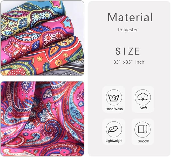 4Pcs Silk Head Scarves for Women Satin Hair Scarf 35”Large Square Bandana Silk - Image 3