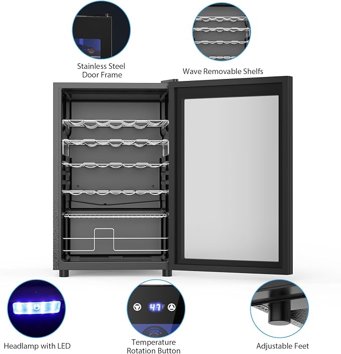 Electactic Wine Cooler Refrigerator 4.4Cu.ft, 37 Bottle Freestanding Cabinet Wine Cellars, Wine Fridge with Glass Door for Home Use, Protecting Your Reds and Whites - Image 2