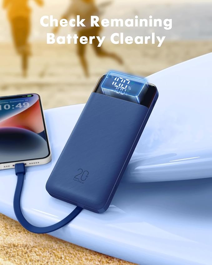charmast 20000mAh Portable Charger with Built in Cables, 22.5W Travel Power Bank Fast Charging, USB C Cell Phone Battery Pack for iPhone 16/15/14/13/12/11 Series, iPad, Samsung, Android, Tablet - Image 9