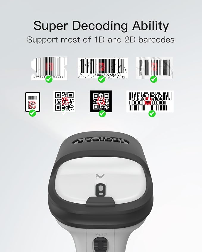 Inateck 2D Barcode Scanner, Wireless Bluetooth QR Code Scanner - Image 2