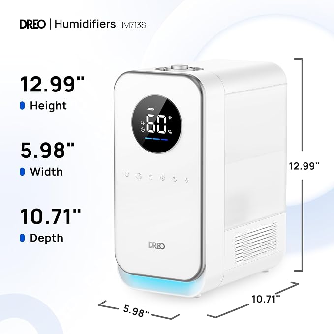 DREO Humidifiers for Bedroom, Top-filled Smart Quiet Cool Mist Humidifier for Large Room, 50 Hours Runtime for Home, Indoor Plants, Oil Diffuser & Nightlight for Baby Nusery, 5L, with Alexa/Google - Image 9