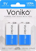 Voniko 2-Pack 9V Batteries, Long-Lasting 9 Volt Battery by Voniko