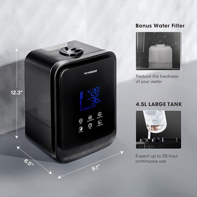 VIVOSUN 4.5L 2-in-1 Cool & Warm Mist Ultrasonic Humidifier with Essential Oil Box & Remote Control for Bedrooms, Offices, Plants, Babies, Dryness, and Skincare - Image 5