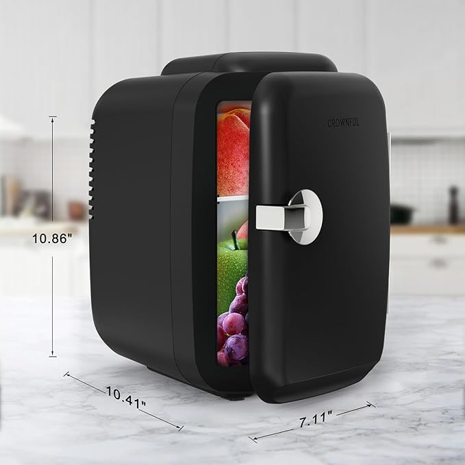 CROWNFUL Mini Fridge, 4 Liter/6 Can Portable Cooler and Warmer Personal Fridge for Skin Care, Cosmetics, Food,Great for Bedroom, Office, Car, Dorm, ETL Listed (Black) - Image 6