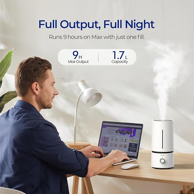 raydrop Cool Mist Humidifiers for Home Babies, 1.70 L Quiet and Small Ultrasonic Humidifier for Bedroom Nightstand, Space Saving, Auto Shut Off - (0.45 Gallon, US 110 V) - Image 3
