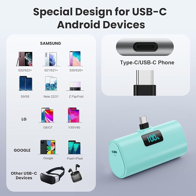 Mini Portable Charger USB C Power Bank,Upgraded 5500mAh PD Fast Charging Battery Pack Built-in USB-C Connector Travel Essential for iPhone17/17Pro/17Pro Max/Air/16 Plus/16Pro Max/15 Series (Green) - Image 4