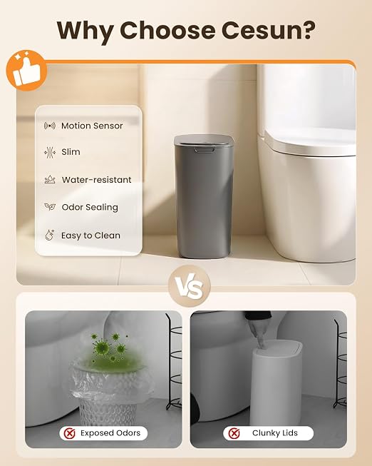 Cesun 5 Gallon Automatic Bathroom Trash Can, Touchless Motion Sensor Garbage Can - Image 7